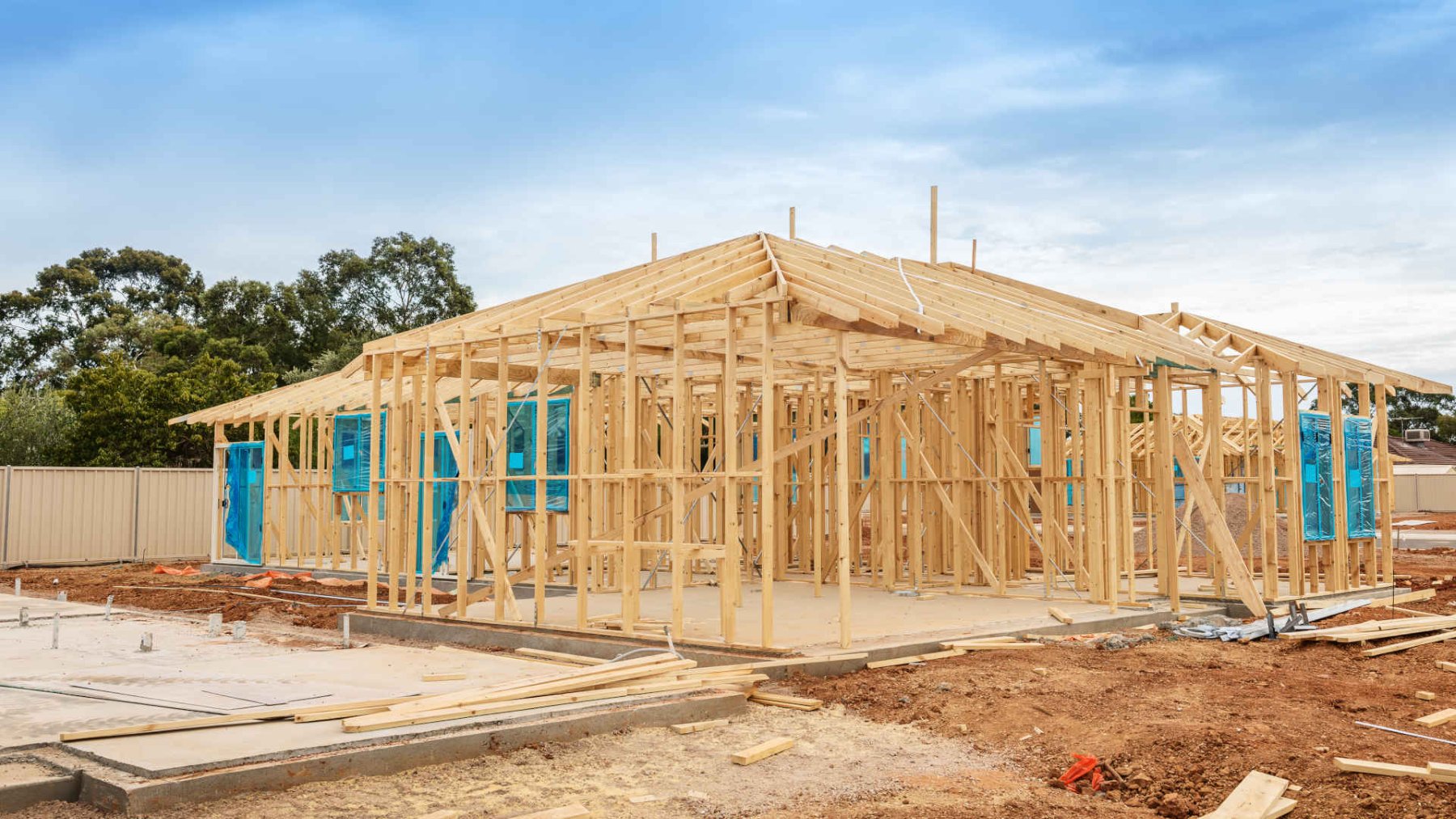 Timber frame of a new home under construction on an Adelaide site